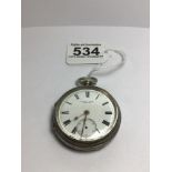 A HALLMARKED SILVER POCKET WATCH WITH ROMAN NUMERALS ON DIAL AND MARKED WEHRLE BROS LONDON, UK P&