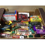 A MIXED BOX OF DIE-CAST TOY VEHICLES SOME BOXED LESNEY, LLEDO, AND MODELS OF YESTERYEAR