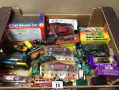 A MIXED BOX OF DIE-CAST TOY VEHICLES SOME BOXED LESNEY, LLEDO, AND MODELS OF YESTERYEAR