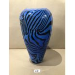 A LARGE BLUE ART GLASS VASE, SIGNED MINOR CHIP TO BASE