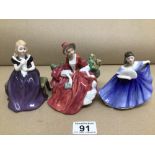 THREE ROYAL DOULTON FIGURINES LYDIA (HN1908) AFFECTION (HN2236) AND ELAINE (HN3214), UK P&P £15