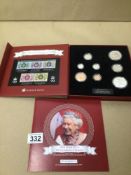 HER MAJESTY'S 90 GLORIOUS YEARS COMMEMORATIVE COIN AND STAMP SET, UK P&P £15