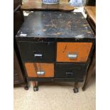 A METAL TOOL CHEST WITH FOUR DRAWERS ON METAL STAND ON WHEELS (SOME TOOLS IN DRAWERS) 51 X 52 X