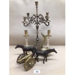 A QUANTITY OF VINTAGE BRASS ITEMS, CANDLESTICKS, ANIMALS AND MORE, UK P&P £20