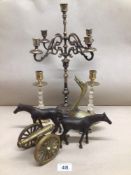 A QUANTITY OF VINTAGE BRASS ITEMS, CANDLESTICKS, ANIMALS AND MORE, UK P&P £20