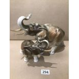 TWO PORCELAIN ROYAL DUX ELEPHANTS LARGEST 24CM