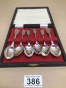 A CASED SET OF SIX VICTORIAN PERIOD HALLMARKED SILVER TEASPOONS 1876 BY CHAWNER AND CO ( GEORGE
