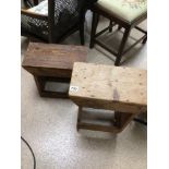 TWO VINTAGE OAK MILKING STOOLS 41 X 38 X 22CM