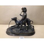 A BRONZE GROUP BOY WITH DOG ON OVAL BASE WIDTH 30CM £20 P/P