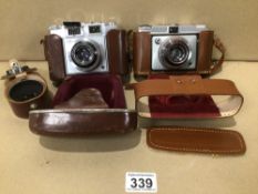 TWO VINTAGE CAMERAS WITH CASES ZEISS IKON CONTINA, ILFORD, VARIO, UK P&P £15