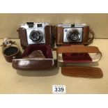 TWO VINTAGE CAMERAS WITH CASES ZEISS IKON CONTINA, ILFORD, VARIO, UK P&P £15