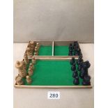 A COMPLETE RARE JACQUES ST GEORGES STYLE CHESS SET VICTORIAN PERIOD, BOXWOOD, AND EBONY, UK P&P £15