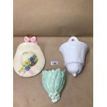 THREE VINTAGE CERAMIC WALL POCKETS, EMPIRE, AND WEDGEWOOD