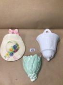 THREE VINTAGE CERAMIC WALL POCKETS, EMPIRE, AND WEDGEWOOD