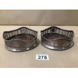 TWO VINTAGE SILVER PLATES WINE COASTERS WITH SCALLOPED EDGES