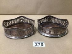 TWO VINTAGE SILVER PLATES WINE COASTERS WITH SCALLOPED EDGES