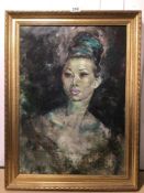 AN UNTITLED AND UNSIGNED 19TH CENTURY OIL ON CANVAS IN A GILDED FRAME OF A PORTRAIT OF AN EASTERN