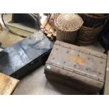 TWO METAL TRUNKS BLACK ONE LABEL GRIFFITHS MCALISTER AND CROOK LTD