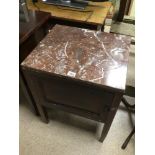 A PINK MARBLE TOP BEDSIDE CHEST MAHOGANY BASE