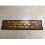 A CIRCA LATE VICTORIAN RELIGIOUS WOODEN SIGN 122 X 30CM