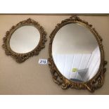 TWO GILDED METAL WALL MIRRORS LARGEST 50CM, UK P&P £20