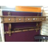 A VINTAGE FRENCH OAK SHELF UNIT WITH FIVE DRAWERS AND CERAMIC HANDLES 120 X 45CM