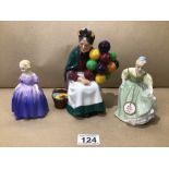 THREE ROYAL DOULTON FIGURINES (THE OLD BALLOON SELLER HN1315), (MARIE HN1370), AND (FAIR MAIDEN