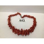 VINTAGE BRANCH CORAL NECKLACE WITH 835 SILVER CLASP 54G, UK P&P £15