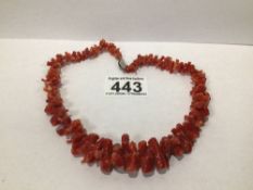 VINTAGE BRANCH CORAL NECKLACE WITH 835 SILVER CLASP 54G, UK P&P £15