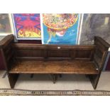 A LARGE OAK CHURCH PEW 173 X 90 X 52CM