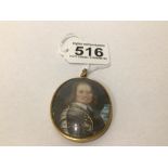 A GILDED CONVEX MINIATURE HANDPAINTED POSSIBLY OF OLIVER CROMWELL 6X4CM, UK P&P £15