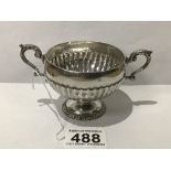 A HALLMARKED SILVER HALF FLUTED TWO HANDLED PEDESTAL SUGAR BOWL LONDON 1932 130G, UK P&P £15