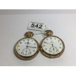 TWO GOLD PLATED POCKET WATCHES ONE EVERITE H.M SAMUEL, JUDGES SIXDOT LEICESTER, UK P&P £15