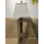 A MODERN CHROME AND LEATHER TABLE LAMP 90CM
