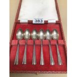 SET OF SIX HALLMARKED SILVER CASED TEASPOONS BY RICHARD WOODMAN BURBRIDGE (HARRODS LTD) 1947