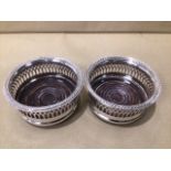 TWO SILVER PLATED WINE COASTERS 10.5CM MARKED HARRODS OF LONDON, UK P&P £15