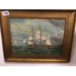 A FRAMED OIL ON CANVAS OF A CLIPPER SHIP AT SEA 46 X 36CM