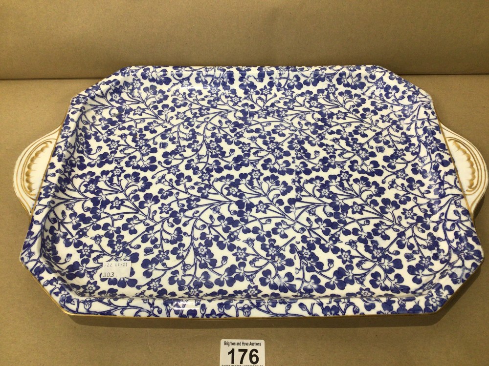 A LARGE 19TH CENTURY CROWN DERBY BLUE AND WHITE FLORAL CABARET TRAY 49CM X 33CM