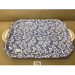 A LARGE 19TH CENTURY CROWN DERBY BLUE AND WHITE FLORAL CABARET TRAY 49CM X 33CM