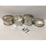 FOUR HALLMARKED SILVER NAPKIN RINGS 87G, UK P&P £15