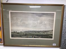 A FRAMED AND GLAZED VIEW OF BRIGHTHELMSTON 1765 COLOURED ENGRAVING (JAMES LAMBERT 1877) 76 X 57CM