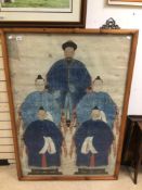 A LARGE FRAMED AND GLAZED ORIENTAL PICTURE 100 X 141CM