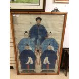 A LARGE FRAMED AND GLAZED ORIENTAL PICTURE 100 X 141CM