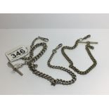 A VICTORIAN PERIOD HALLMARKED SILVER ALBERT CHAIN TOTAL LENGTH 47CM WITH A EPNS ALBERT CHAIN 25CM,