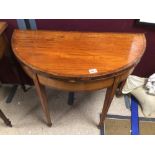 A VICTORIAN PERIOD INLAID CARD TABLE WITH GREEN BAZE