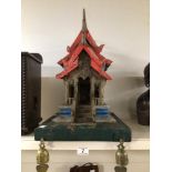 A MINIATURE VINTAGE WOODEN (VIHARA) BUDDHIST TEMPLE 53CM HIGH