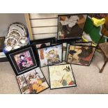 A LARGE COLLECTION OF MAINLY VINTAGE ORIENTAL PRINTS OF BEAUTIFUL WOMEN LARGEST IS APPROX 32 X 32CM