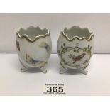 A PAIR OF HANDPAINTED LIMOGES EGG VASES DECORATED WITH BIRDS AND BUTTERFLIES 9CM