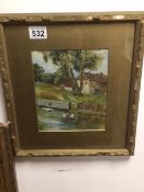 A FRAMED AND GLAZED WATERCOLOUR OF A FARMLAND SCENE SIGNED BY LEOPOLD RIVERS 1852-1905 34 X 37CM