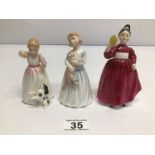 THREE SMALL ROYAL DOULTON FIGURINES 'MY FIRST PET' HN3122 'REWARD' 3391 AND 'VANITY' HN2475 STAMP
